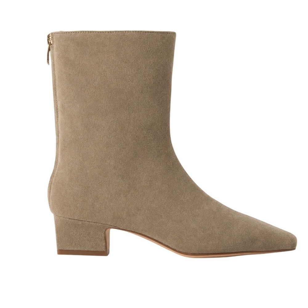 Ann Taylor Womens Tan Suede Square Toe Low Block Heel Ankle‎ Boots Size 5 Mod